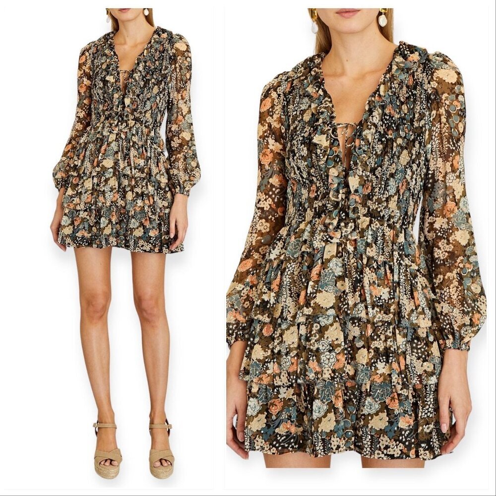 ULLA JOHNSON Silk Tamara Dress In Night garden, Size 12, New with tag